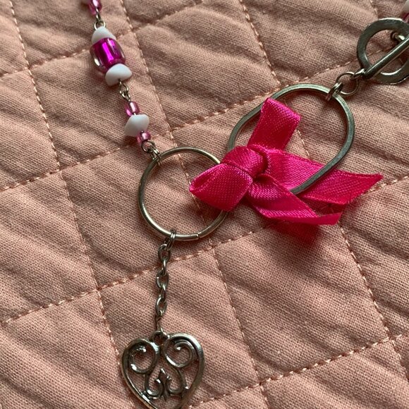 3x35$ 🌸📿🌺 Handmade -  Elegant Vibrant pink & white - Heart Pendant Necklace - Picture 6 of 8
